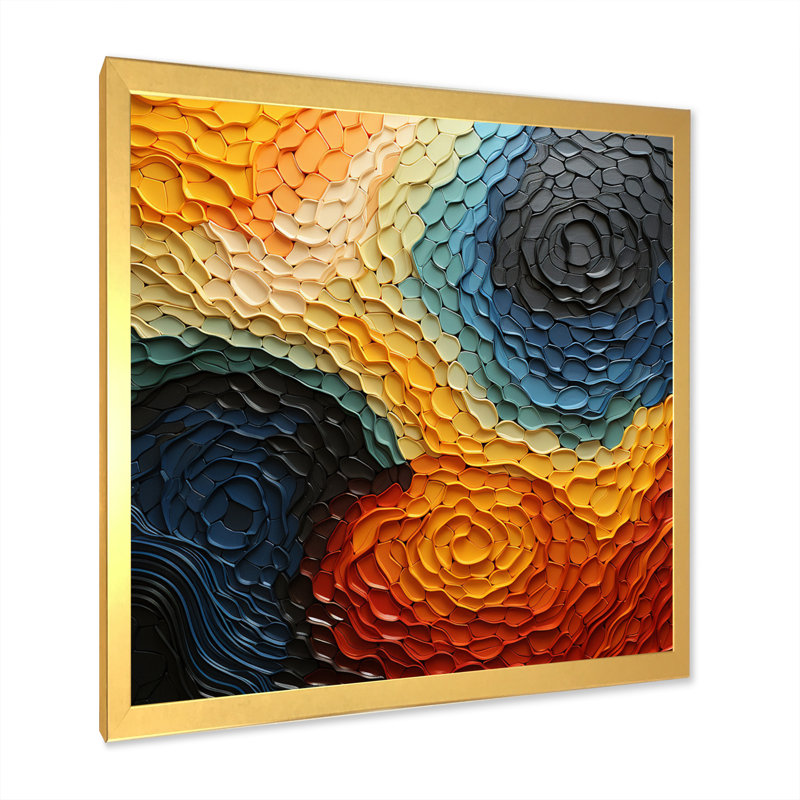 «Teal Orange» Op Art Rhythmic Illusion I, Cadre doré à une seule photo, H 16 po x l 16 po x P 1 po