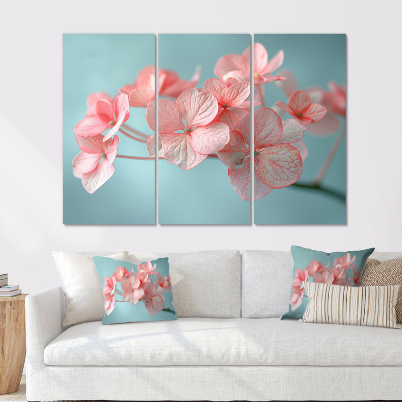 Crystal Pink Blue Hydrangea Delicate Charm - Hydrangea Wall Art Set, Metal, 28" H x 36" W x 1" D