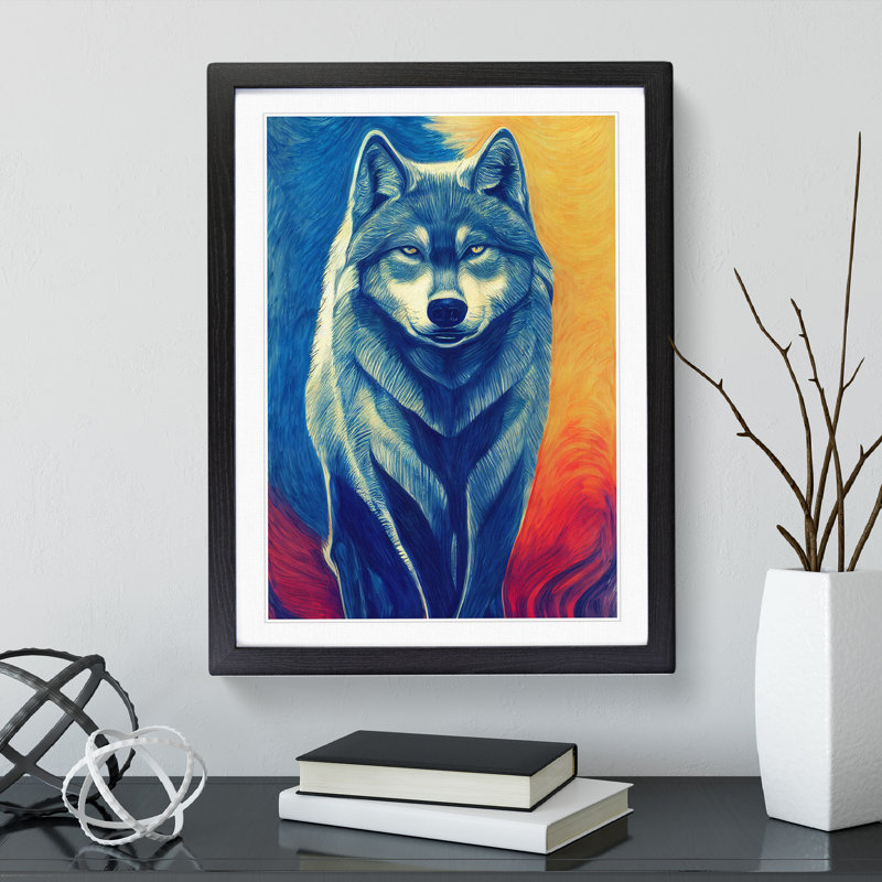 XV1022-5277X Wolf Painting - Single Picture Frame Print, 64cm H x 46cm W x 2cm D, Black Framed