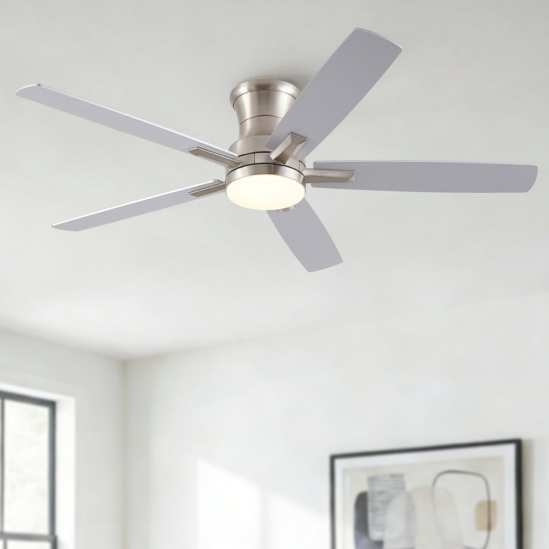 Ventilateur de plafond encastré avec lumière et moteur à télécommande réversible Mordern, Nickel brossé, Nickel brossé
