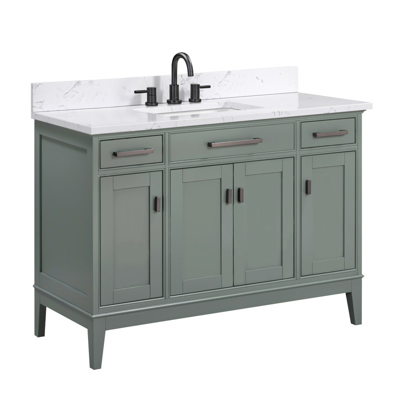 Anglet 48" Single Bathroom Vanity with Top, Smoke Green, Cala White Engineered Stone