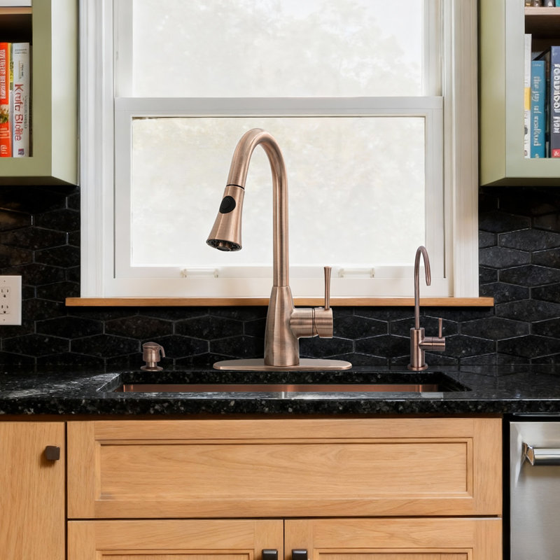 Pull Down Single Handle Kitchen Faucet, Antique Copper