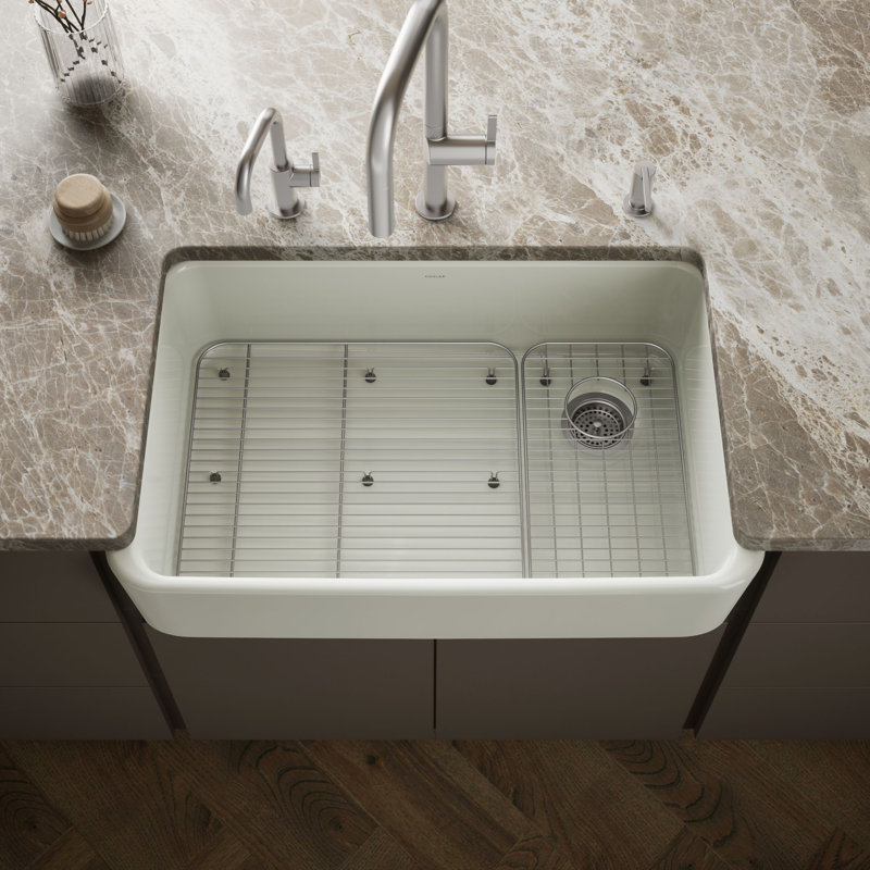 Ironridge 34" Undermount Single-Bowl Farmhouse Cast Iron Kitchen Sink with Apron Front, Dune