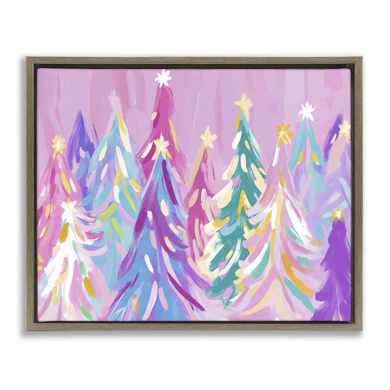 Cadre flottant pastel à motif d'abstraction d'arbres de Noël, design par Arlington Prints, H 25 po x l 31 po