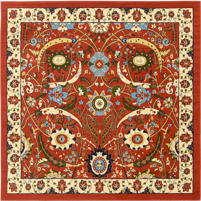 Tapis terre cuite à motif floral Britannia