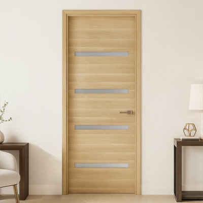 Modern Prehung Interior Door Urban Vetro Prefinished White Oak
