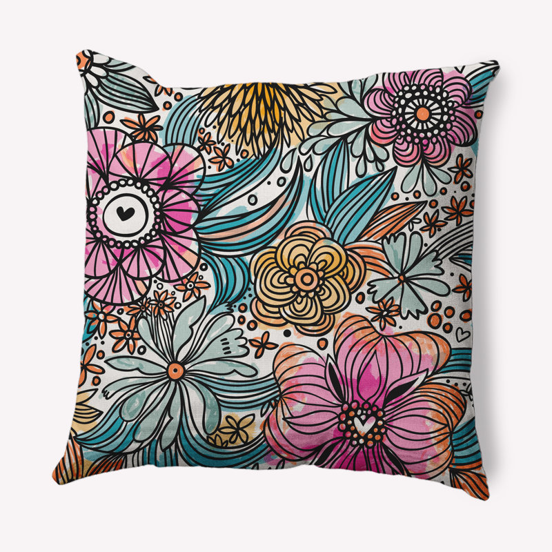 Coussin décoratif intérieur / extérieur Flower Melange, Orange, 18 po x 18 po