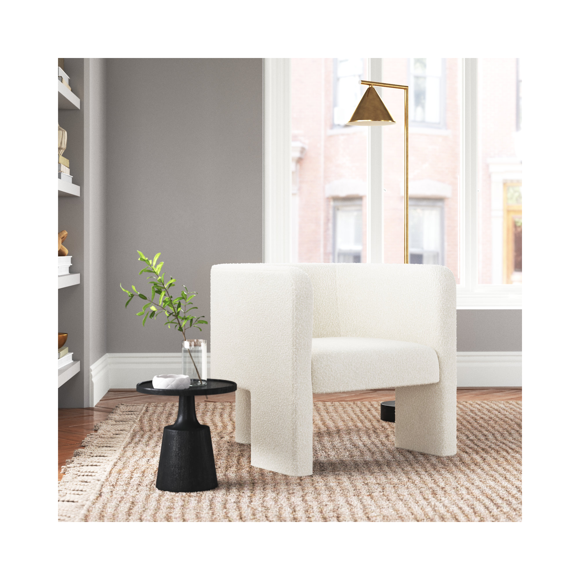 Ellum Upholstered Barrel Chair, Ivory Boucle
