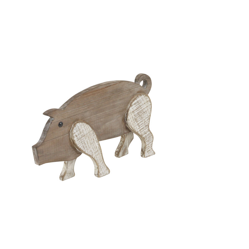 Sculpture de cochon en bois Crisfield, Brun / Blanc