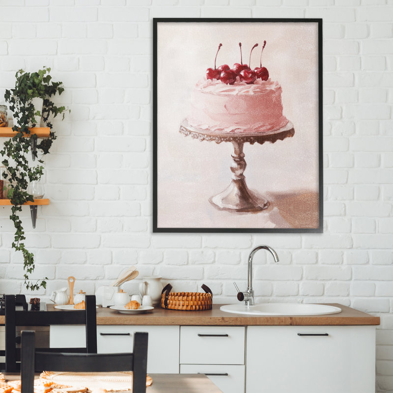 «Cherry Cake Delight», estampe numérique, conception de Svetlana Aleynikova, H 30 po x l 24 po, Giclée encadrée noir minuit