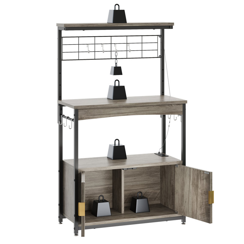 Étagère de cuisine 31,5 "avec prise de courant, tablette de cuisine en métal à DEL avec micro-ondes, Gris