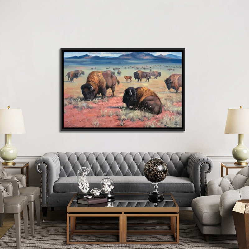 « home on the range », impression sur toile, H 18 po x l 26 po x P 1,5 po, Toile avec cadre noir, Pas de tapis