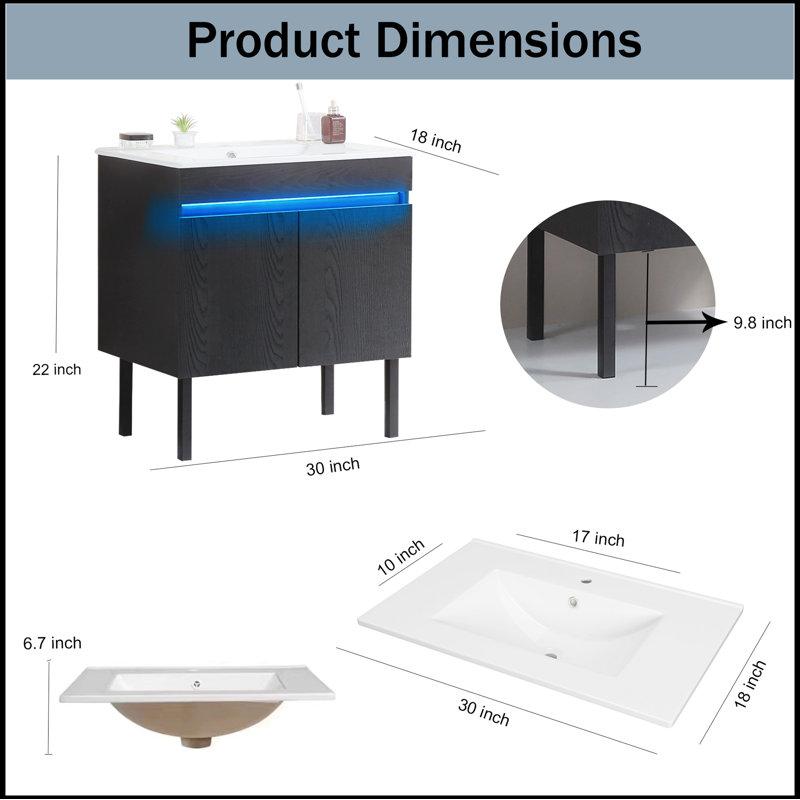 Meuble-lavabo simple avec plateau Robertus, Noir