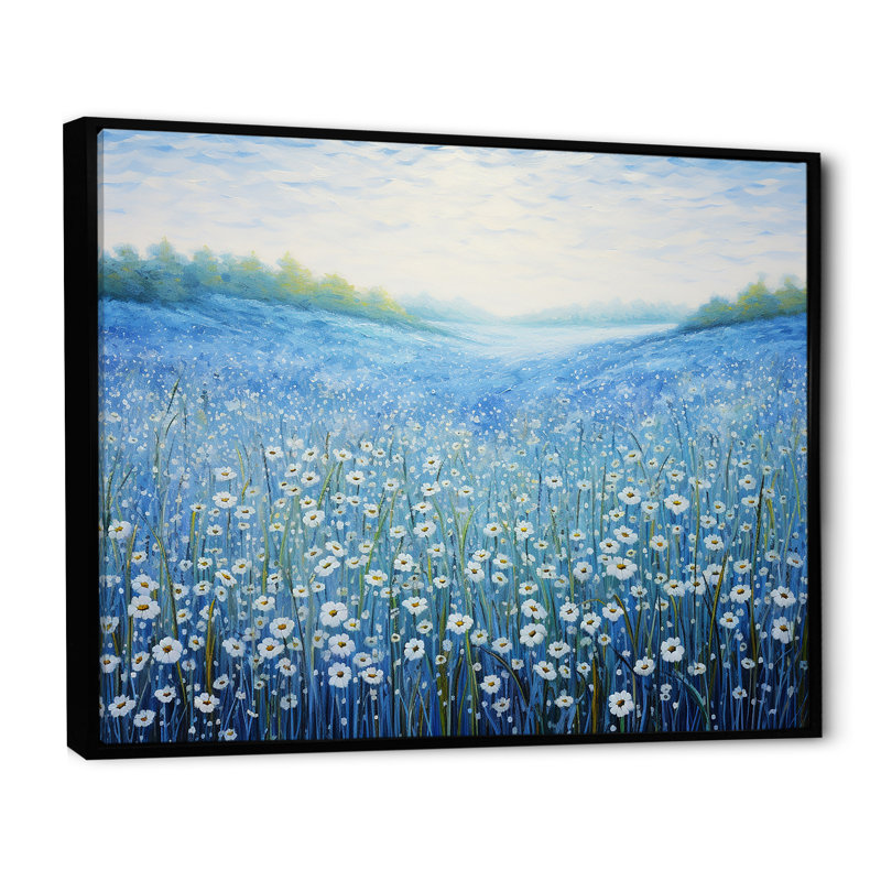 «Serene Azure Flowers Field» sur impression sur toile, Cadre flottant noir, H 16 po x l 32 po x P 1 po