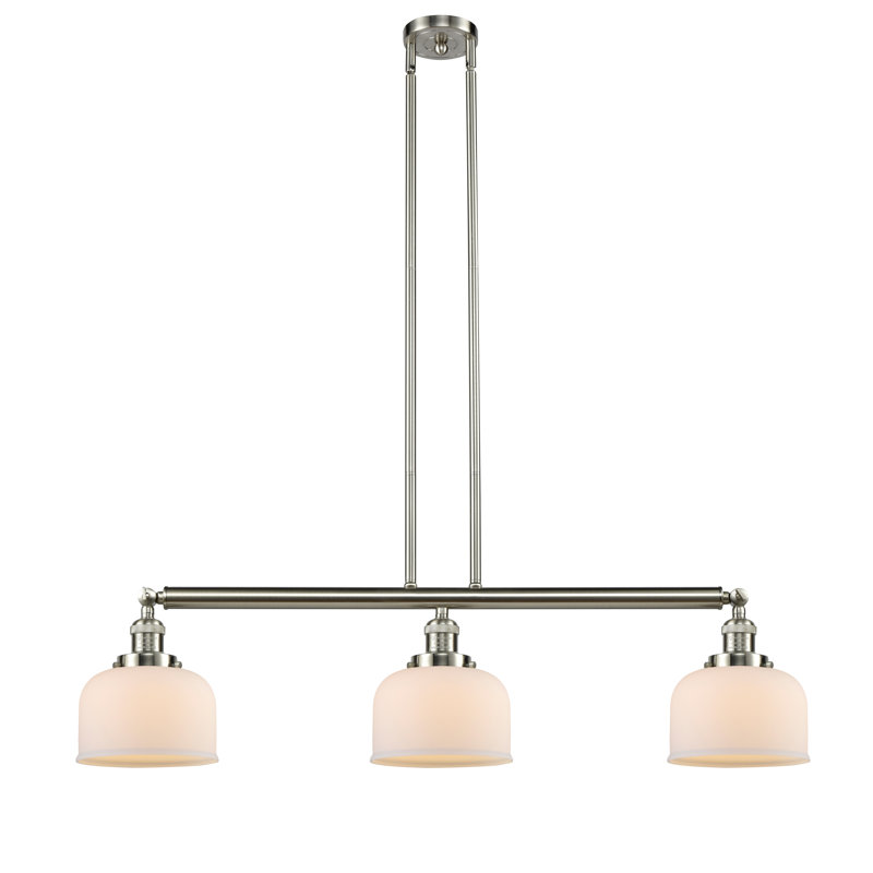 Bell - Luminaire suspendu pour îlot de cuisine 3 lumières 41 ", Nickel satiné brossé, Blanc mat, DEL