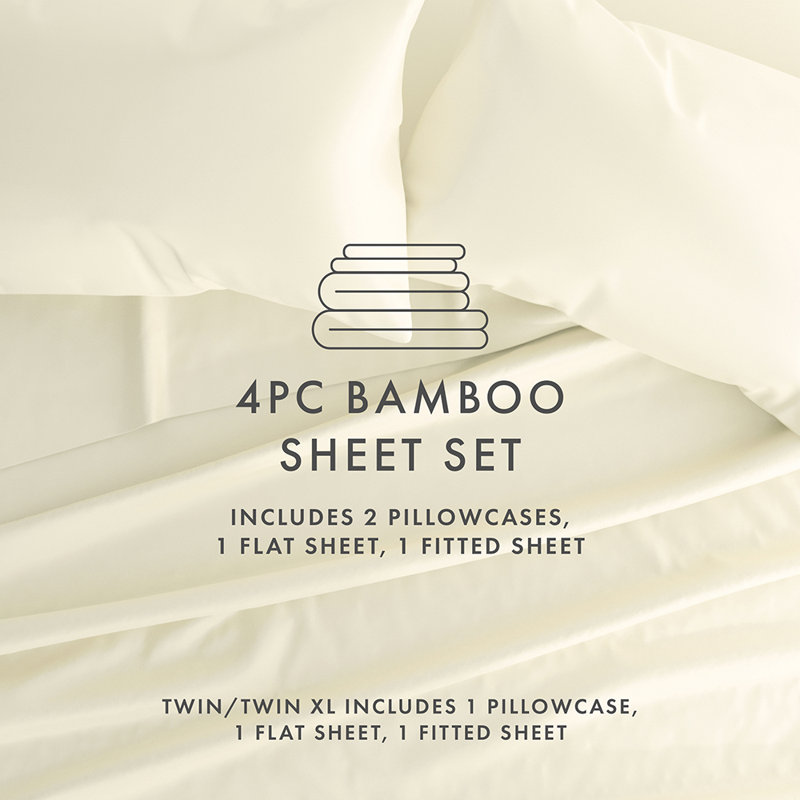 Ensemble de draps 100% rayonne de bambou, Ivory, Ensemble de draps pour grand lit avec 2 taies d'or