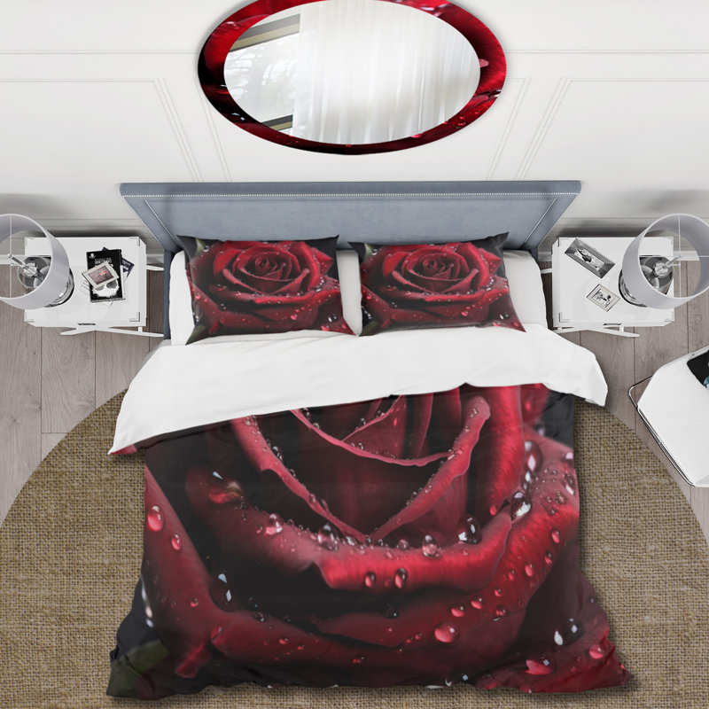 Ensemble de housse de couette Red Rose with Raindrops II BeddingMicrofiber / Polyester