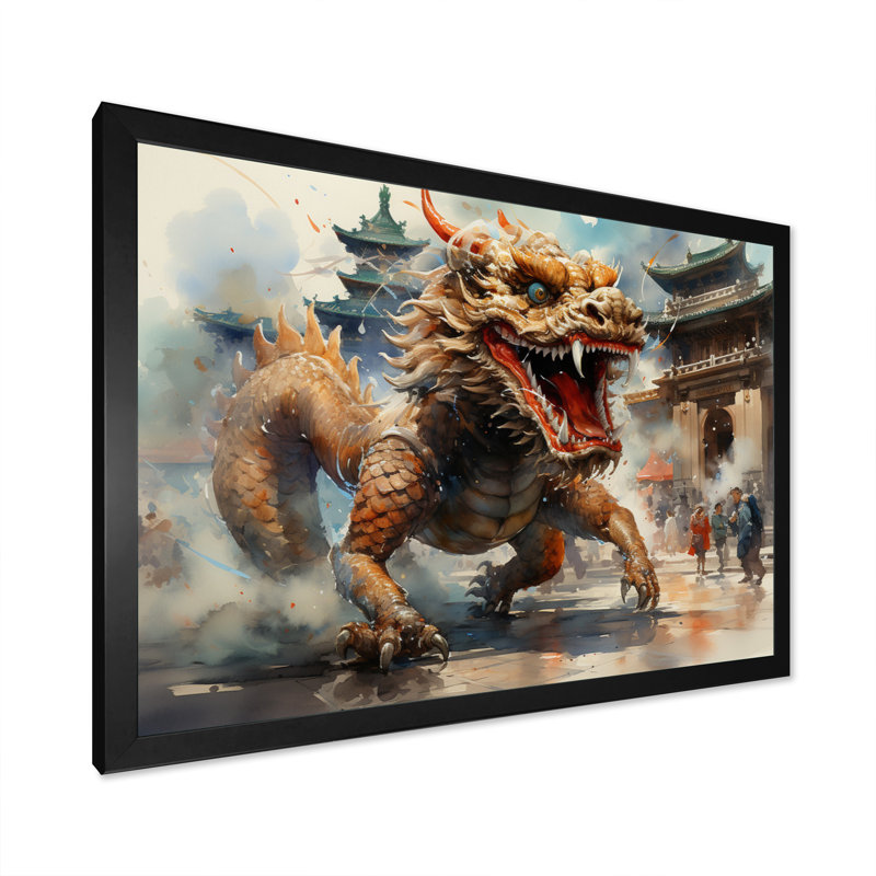 Snead China Art Golden Dragon I sur impression sur toile, H 16 po x l 32 po x P 1 po, Cadre photo noir