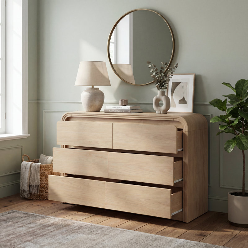 Commode décorative à 6 tiroirs Curved Edge, Orange