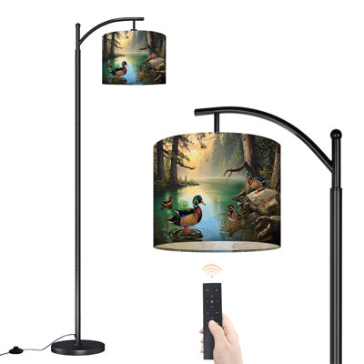 Lampe sur pied à arc avec abat-jour ajustable Mallard Ducks Lake Wild Animal Trees Water Rustic Farmhouse Lamp Lamping