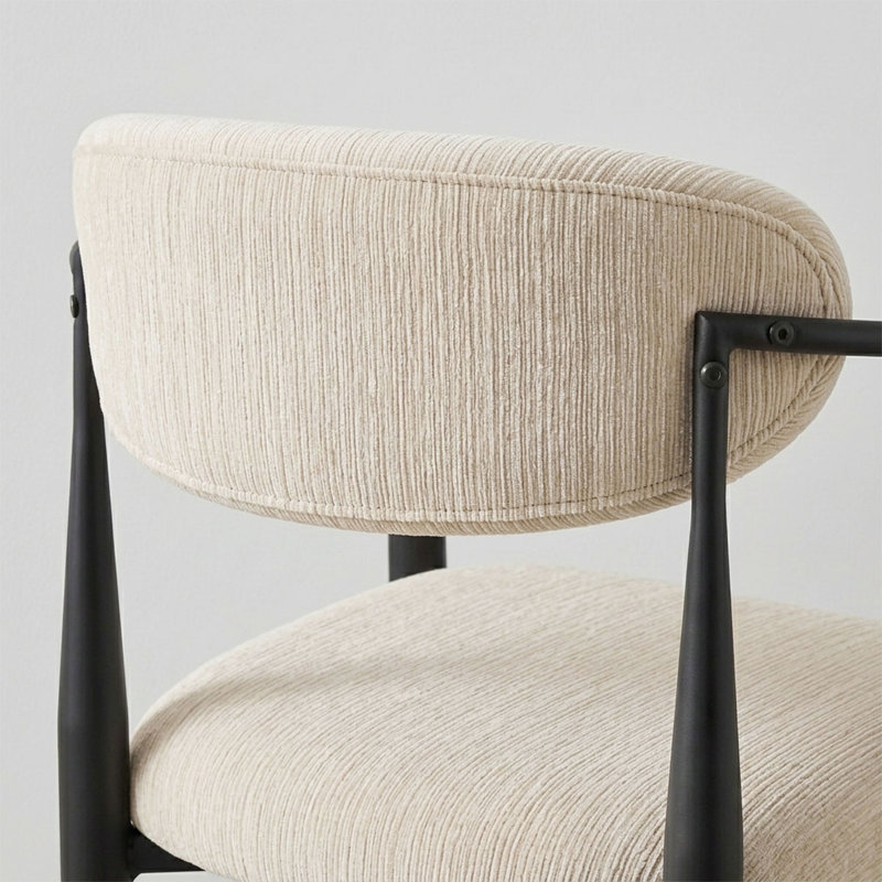 Chaises de salle à manger modernes en chenille à dossier ouvert avec accoudoirs et structure en métal, Green