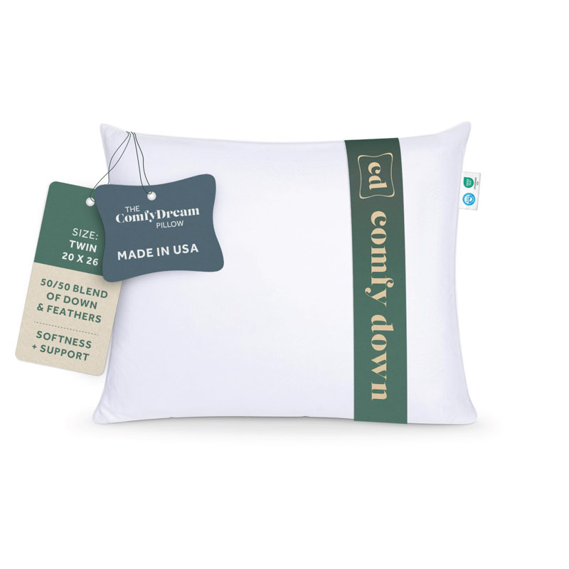 Comfydown 50/50 Down Feather Blend Comfydream Bed Pillow For Sleeping, 100% Egyptian Cotton Cover, Twin Size (20" X 26")