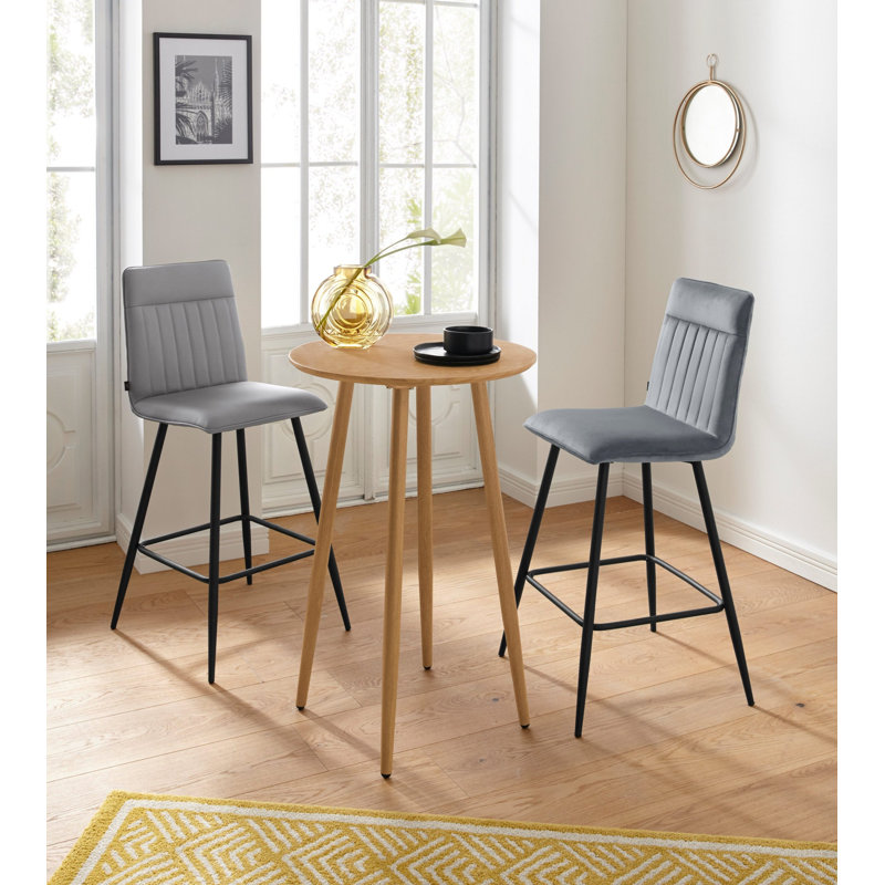 Armendariz Round Metal Base Dining Table, Oak