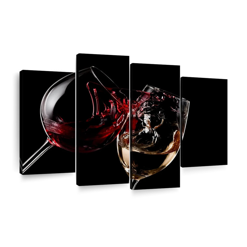Ensemble de verres à vin rouges et blancs sur toile 4 pièces, H 42 po x l 68 po x P 1,25 po