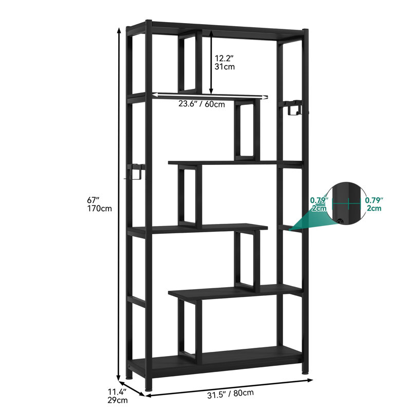 170cm H x 80cm W Metal Geometric Bookcase, Black