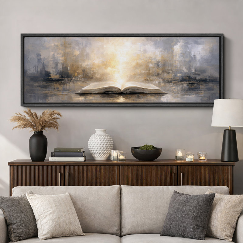 Illustration de livre ouvert, concept de bureau inspirant, impression sur toile encadrée, impression sur toile, Cadre noir