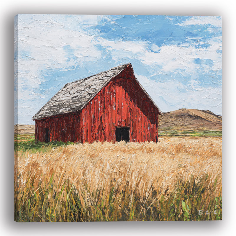 «Red Barn in Wheat Field», art mural sur toile tendue