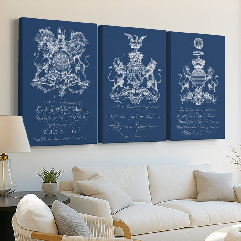 Heraldry on Navy I - Toile tendue avec châssis sur mesure - 3 pièces, H 12 po x l 24 po