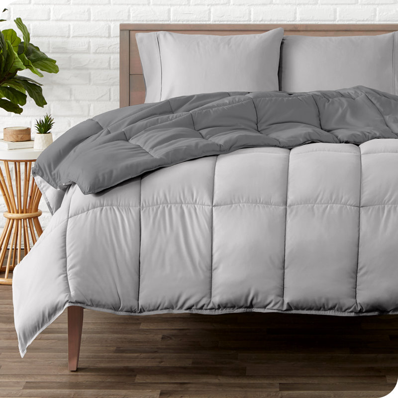 Microfiber Reversible Bed-In-A-Bag, Grey/Light Grey, Light Grey, King Comforter + 2 Pillowcases
