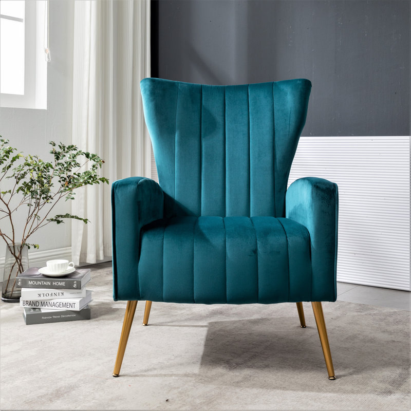 Velvet Armchair, Blueish Green Velvet