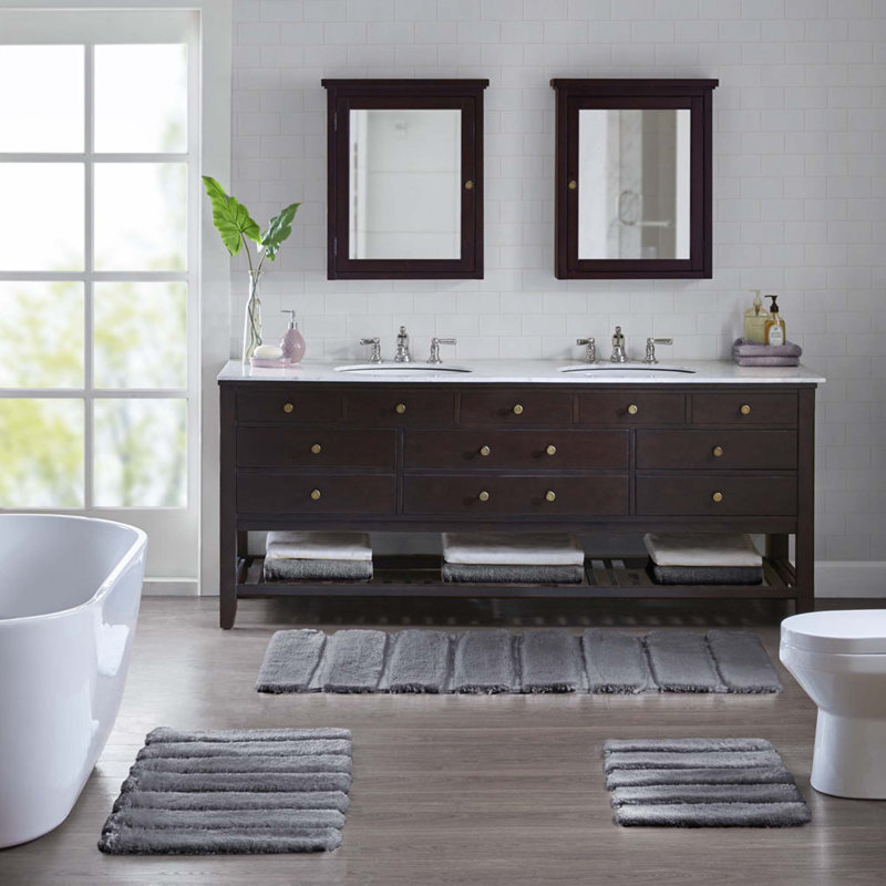 Tapis de salle de bain antidérapant, Gris, L 21 po x L 34 po