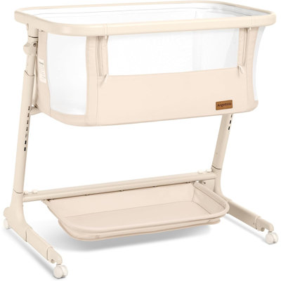 Lit de bébé électrique pour lit de bébé avec berceau, berçant automatique, télécommande / tactile, 3 modes de minuterie, 12 sons, 6 hauteurs, rangement et roues (beige)