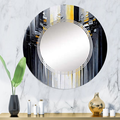 Abstrait géométrique noir et jaune III - Miroir mural géométrique moderne