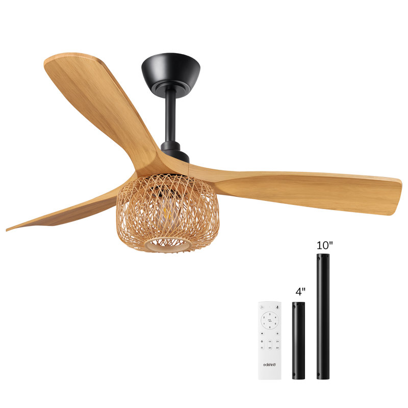 Ventilateur de plafond 52 po en rotin avec ensemble d'éclairage, télécommande incluse