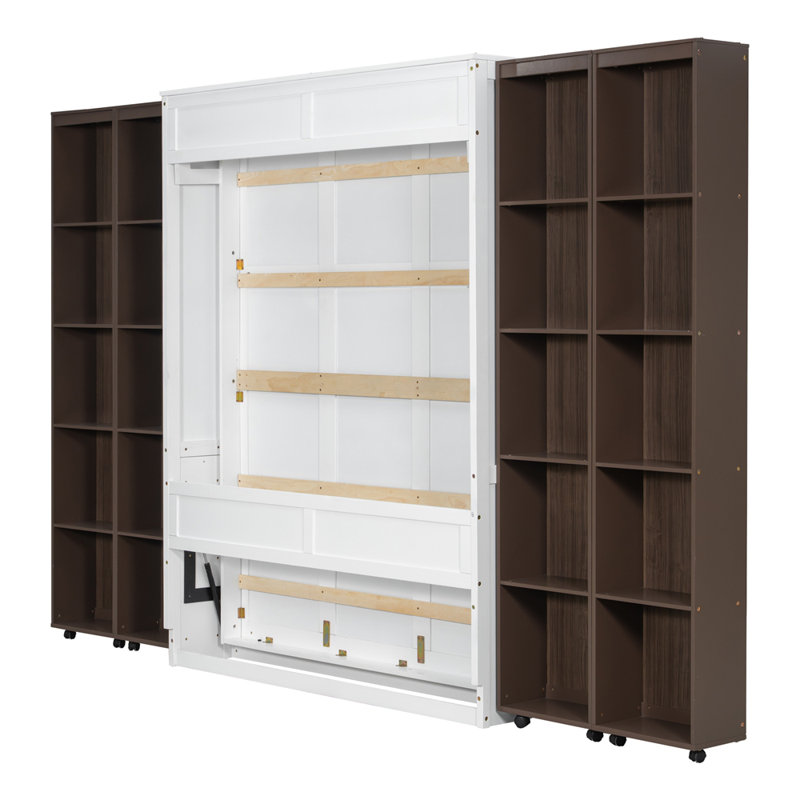 Grand lit escamotable mural avec portes de rangement, Espresso/blanc