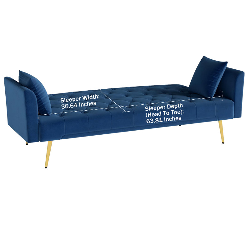 Canapé-lit en velours convertible avec 2 coussins, Bleu