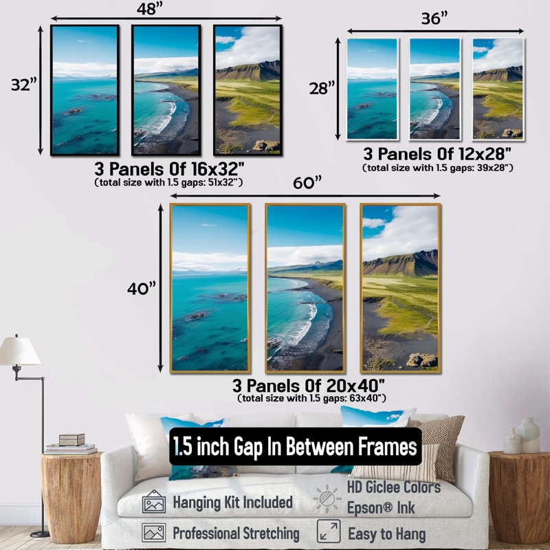 Vue aérienne de la plage en Islande II - plage et océan, art mural, Cadre flottant noir, H 28 po x l 36 po x P 1 po