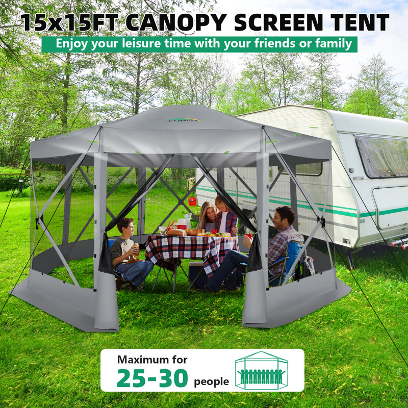 15x15ft Extra Large Pop-Up Gazebo Canopy Tent with Mosquito Netting, Gray