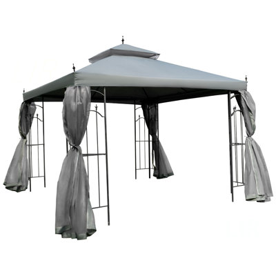 Pavillon de jardin 10 pi x 10 pi Outsunny avec tablettes d'angle, abri de jardin à double toit avec filet, pour patio, mariage, restauration et événements