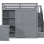 Lit mezzanine double avec garde-robe, bureau et tablettes en gris, transition harmonieuse vers un espace de rangement privé, améliorant la fonctionnalité de votre chambre à coucher-671022049