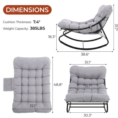 Outdoor Papasan Rocking Chair, Lounge Chair with Cushion & Sturdy Metal Frame, Patio Rocker Chair for Balcony Backyard Porch Bedroom, Gray, 1pcs