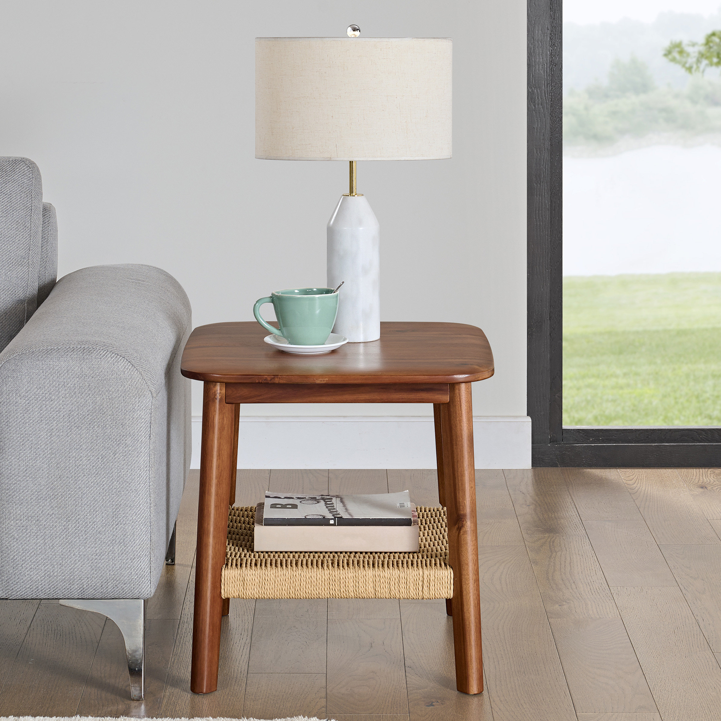 Bay Isle Home™ Alisma Acacia Wood Side Table With Shelf (Warm Chestnut ...