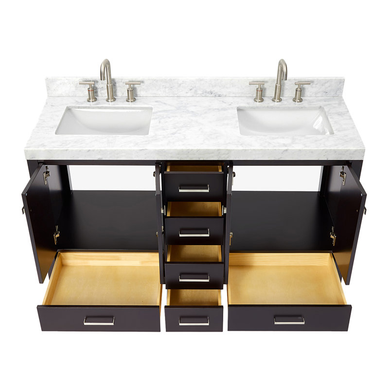 Meuble-lavabo double 72 po avec dessus de meuble-lavabo Cambridge, Espresso, Rectangle, 60" W