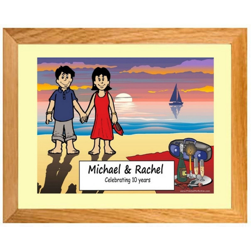 Personalized Lovers on the Beach Caricature with a Mat & Frame - Ready to hang!, Yes