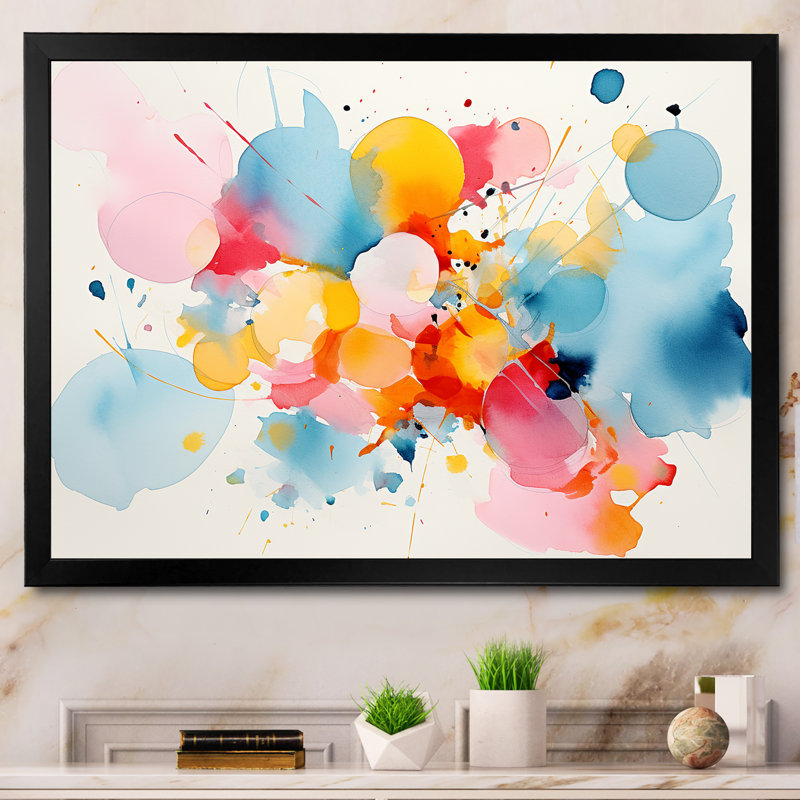 «Pastel Color Geometric Ink Collage IV», art mural géométrique, Cadre d'angle fermé noir, H 12 po x l 20 po x P 1 po