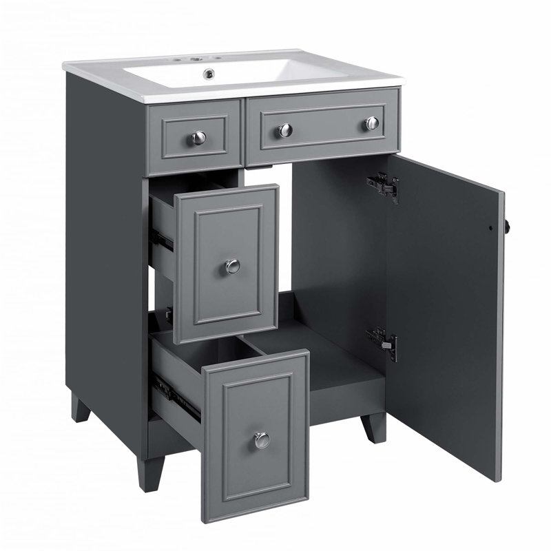 Armoire de meuble-lavabo 24 po avec lavabo en céramique, Gris